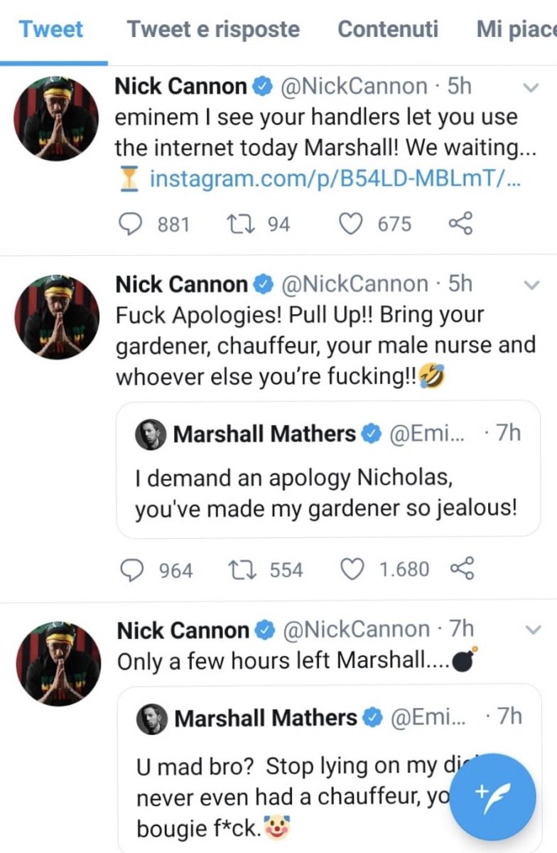 Eminem vs Nick Cannon: dopo il dissing The Invitation la faida si è spostata su Twitter
