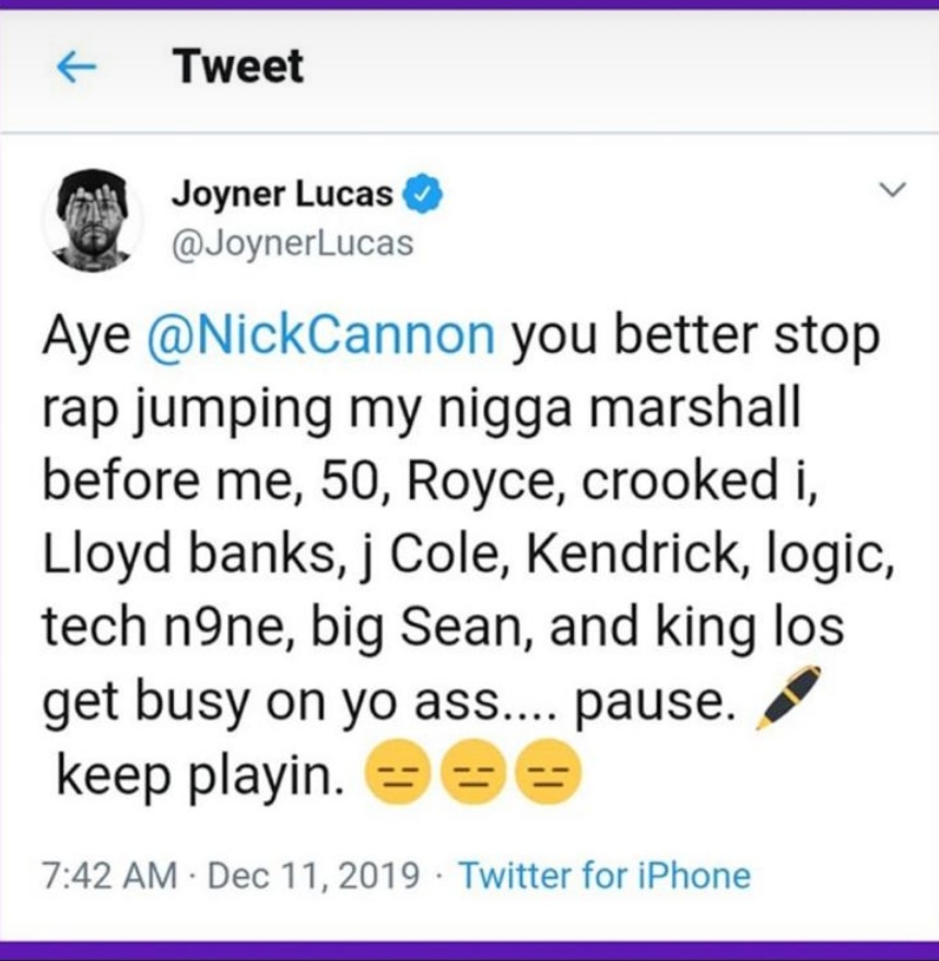 Eminem Joyner Lucas Tweet