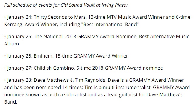 Eminem si esibirà al Citi Sound Vault pre-Grammy a Gennaio