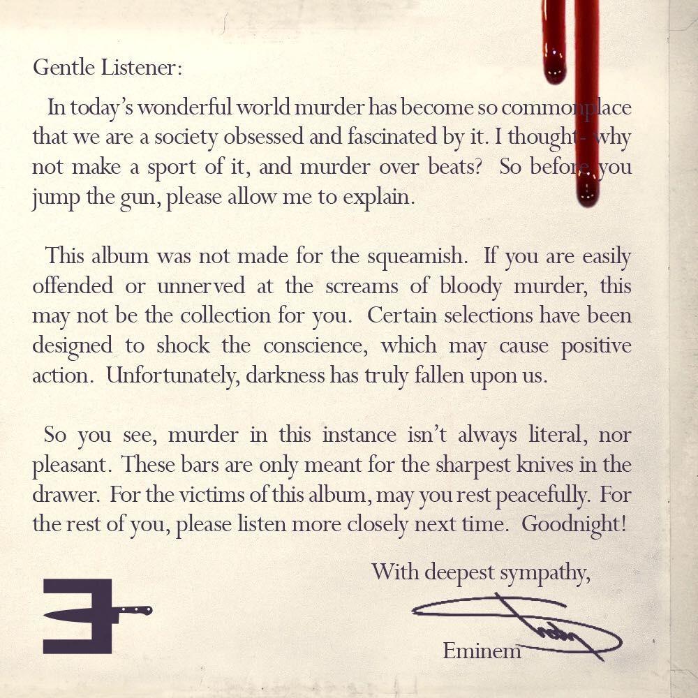 Eminem scrive una lettera a chi ha ascoltato il nuovo album Music To Be Murdered By Eminem scrive una lettera a chi ha ascoltato il nuovo album Music To Be Murdered By
