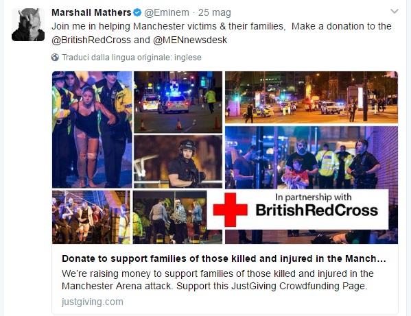 Eminem fa beneficenza per le vittime dell´attacco terroristico di Manchester